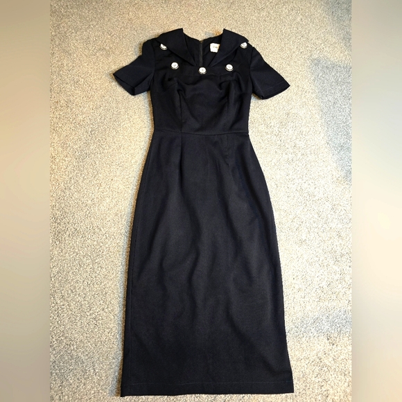 Bettie Page Dresses & Skirts - Bettie Page Tatyana Retro 40's Navy Blue Nautical Button Wiggle Dress XXS